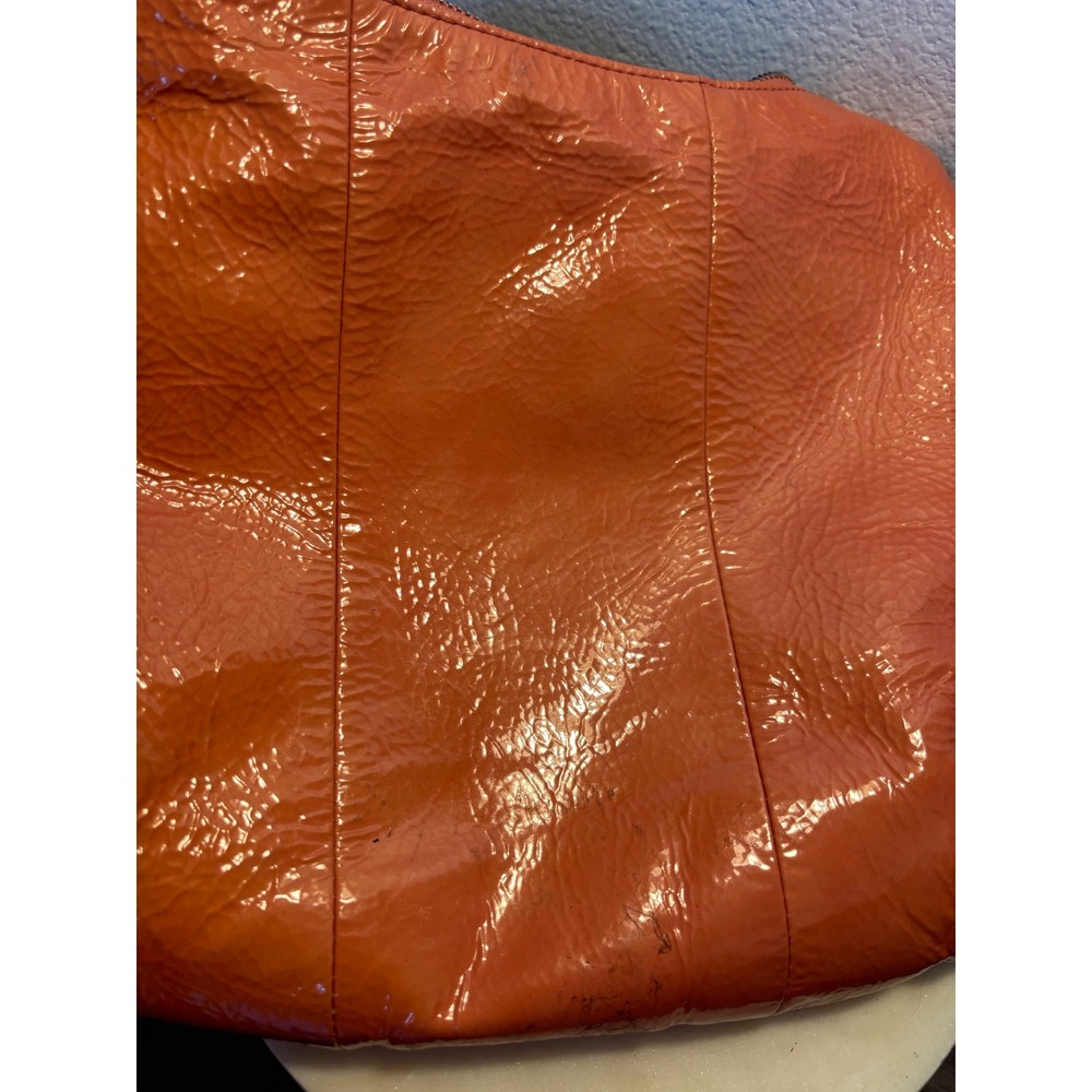 Coach Coral Pink Crinkled Patent Leather Hobo Shoulder Bag Turnlock Pink Bag - Picture 5 of 11